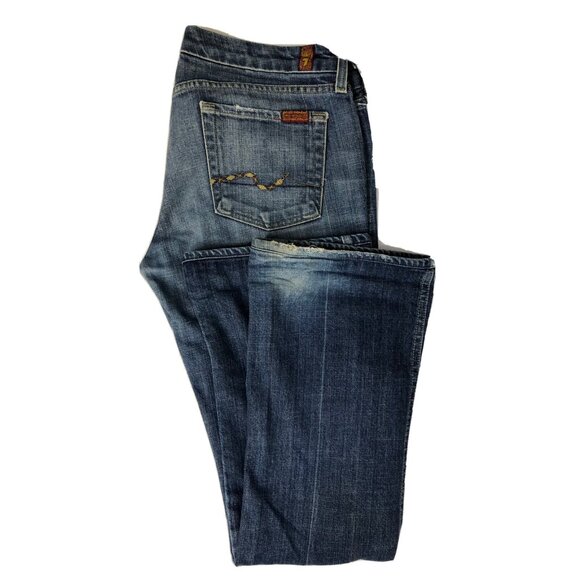 7 For All Mankind Womens 29x32 Blue Denim Jeans Bootcut Stretch - Picture 1 of 8